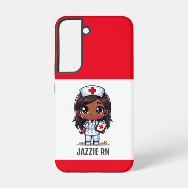 Coque Samsung Galaxy Cute Manga Black Nurse Cheveux Brown et yeux perso (Verso)