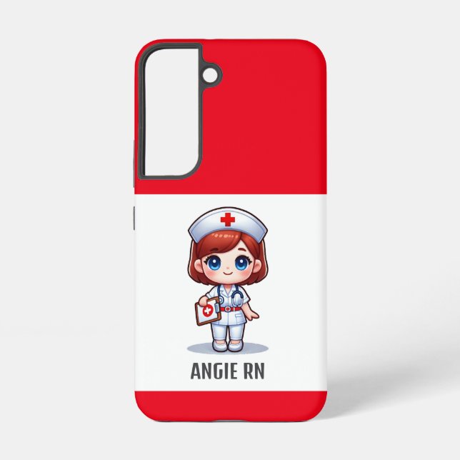 Coque Samsung Galaxy Cute Manga Nurse avec cheveux rouge bleu yeux Pers (Verso)