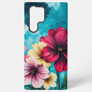 Coque Samsung Galaxy Design floral rouge et rose aux accents jaunes