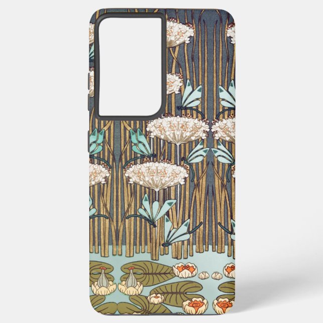 Coque Samsung Galaxy Dragonflies Water Lilies Marais Art Nouveau (Verso)