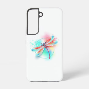 Coque Samsung Galaxy Dragonfly rouge sur l'arrière - plan aquarelle