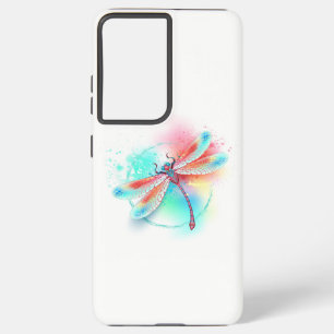 Coque Samsung Galaxy Dragonfly rouge sur l'arrière - plan aquarelle