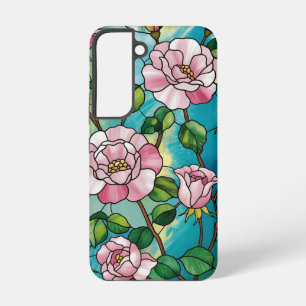 Coque Samsung Galaxy Effet de vitrail floral Fleurs roses Botanique