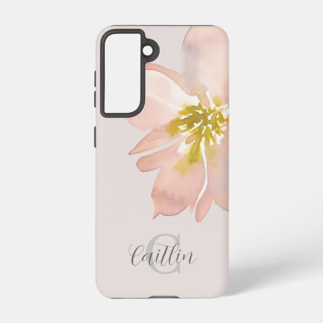 Coque Samsung Galaxy Élégant Aquarelle rose pâle Monogramme floral (Verso)