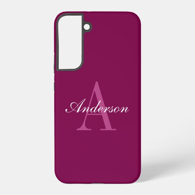 Coque Samsung Galaxy Élégant Magenta Rouge, rose & blanc Nom & Monogram (Verso)