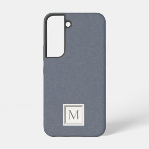 Coque Samsung Galaxy Élégant Minimaliste Bleu Gris Faux Lin Monogramme