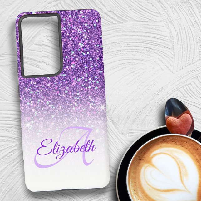 Coque Samsung Galaxy Élégant Monogram Purple Parties scintillant Ombre  (custom phone case back design)