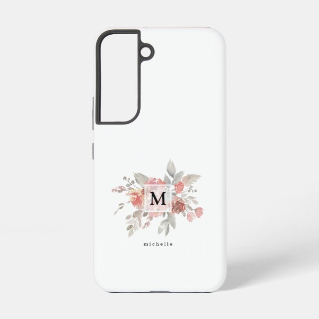 Coque Samsung Galaxy Élégant Monogramme floral rose pâle (Verso)