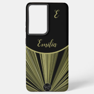 Coque Samsung Galaxy Élégant Monogramme moderne Black Gold Starburst
