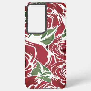 Coque Samsung Galaxy Elégant Motif Rose Vintage - Rouge & Vert Floral