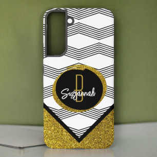 Coque Samsung Galaxy Élégant motif zigzag noir et blanc avec paillettes