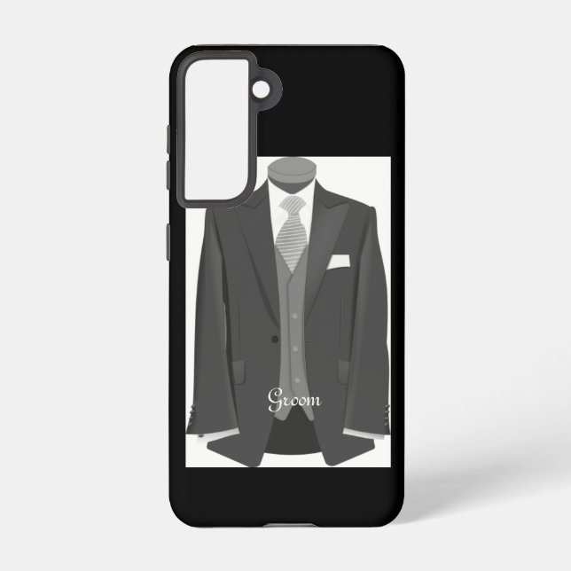 Coque Samsung Galaxy Elegant Script Wedding Tuxedo Suit Groom  (Verso)