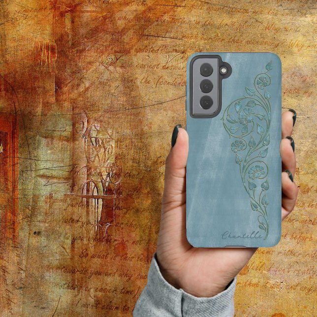 Coque Samsung Galaxy Elégant Shabby Girly Blue Nom Floral (Créateur téléchargé)