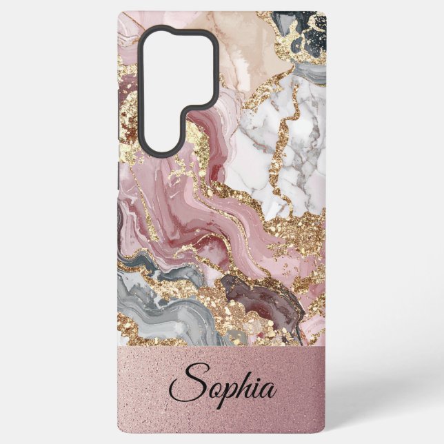 Coque Samsung Galaxy Elegant trendy Pink Gold Glitter Swirl  (Verso)