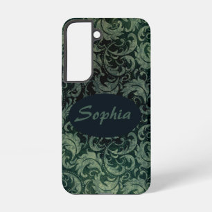 Coque Samsung Galaxy Élégant vert vintage damassé motif floral