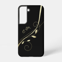 Élégante feuille d'or spirale noir Monogramme