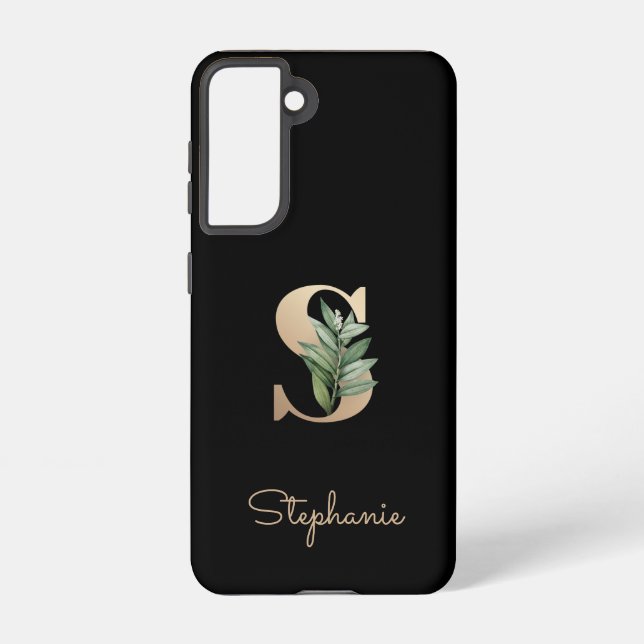 Coque Samsung Galaxy Élégante lettre d'or monogramme botanique S (Verso)