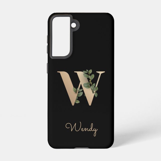 Coque Samsung Galaxy Élégante lettre d'or monogramme botanique W (Verso)