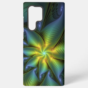 Coque Samsung Galaxy Etoile Abstraite, Bleu brillant Vert Or Fractal Ar