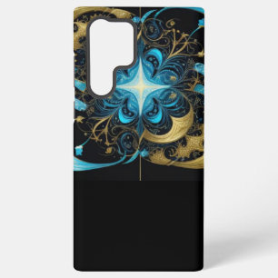 Coque Samsung Galaxy Étoile brillante Blue Flower Gold