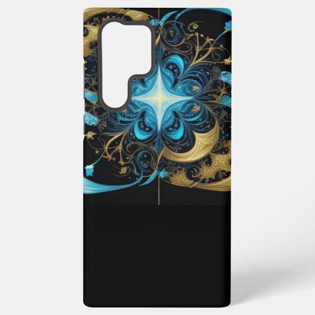 Coque Samsung Galaxy Étoile brillante Blue Flower Gold (Verso)