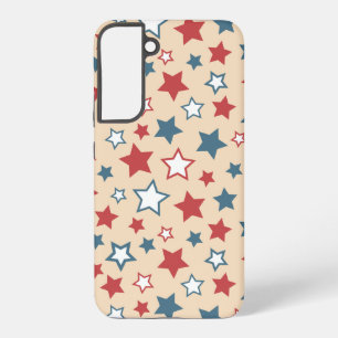 Coque Samsung Galaxy Étoiles rouges et bleues, 4 juillet, fond beige