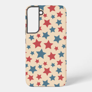 Coque Samsung Galaxy Étoiles rouges et bleues, 4 juillet, fond beige