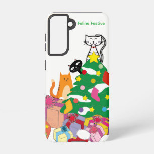Coque Samsung Galaxy Étui Galaxy Feline Festive Cats Noël – Blanc