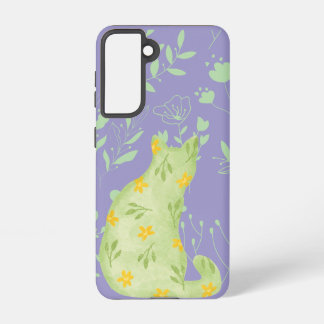 Coque Samsung Galaxy Étui Samsung Chat Vert Botanique – Floral Violet
