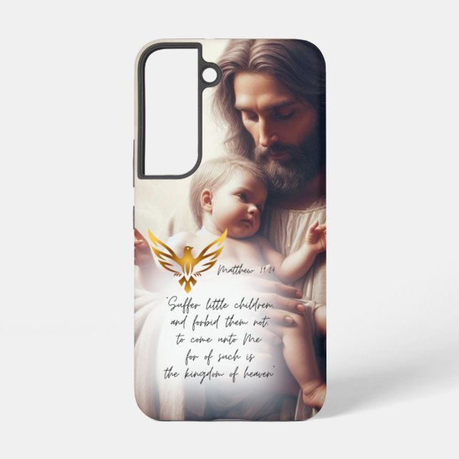 Coque Samsung Galaxy Faith Jesus Embracing Baby Realistic Gold Dove (Verso)