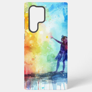 Coque Samsung Galaxy Fée aquarelle arc-en-ciel avec éclaboussure de cou