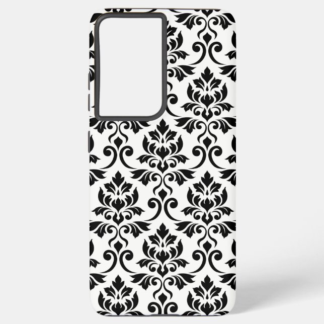 Coque Samsung Galaxy Feuille Damask Lg Motif noir sur blanc (Verso)