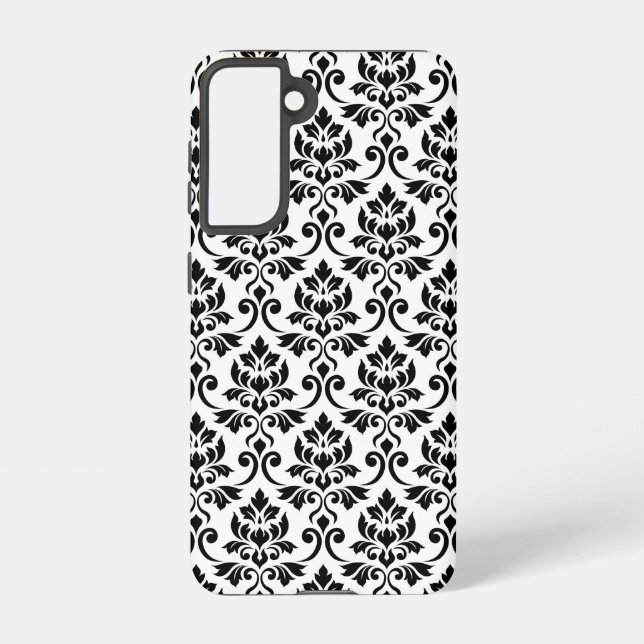 Coque Samsung Galaxy Feuille Damask Patte noir sur blanc (Verso)