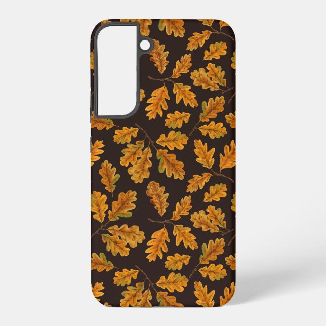Coque Samsung Galaxy Feuilles de chêne automnal sur brun foncé (Verso)