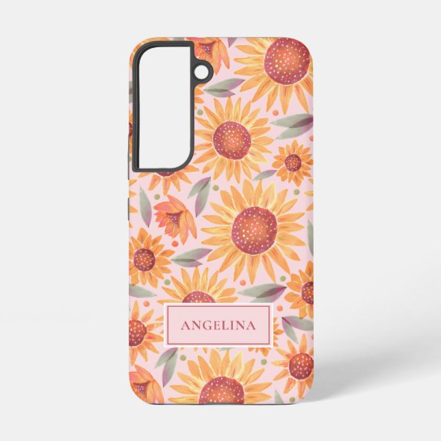 Coque Samsung Galaxy Fille Orange Floral Blush Rose Botanique (Verso)
