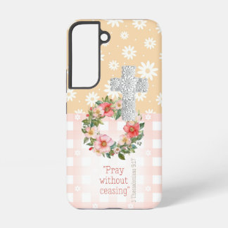 Coque Samsung Galaxy Fille rose Peach Floral Rose Faith Cross
