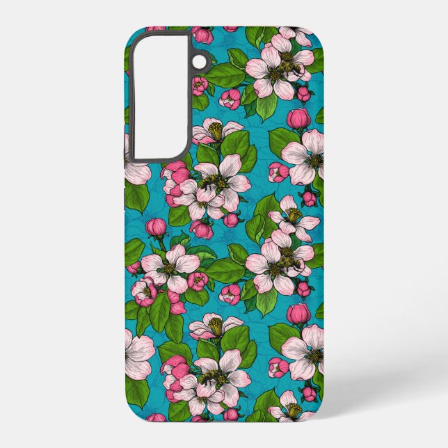 Coque Samsung Galaxy Fleur d'Apple sur le turquoise (Verso)