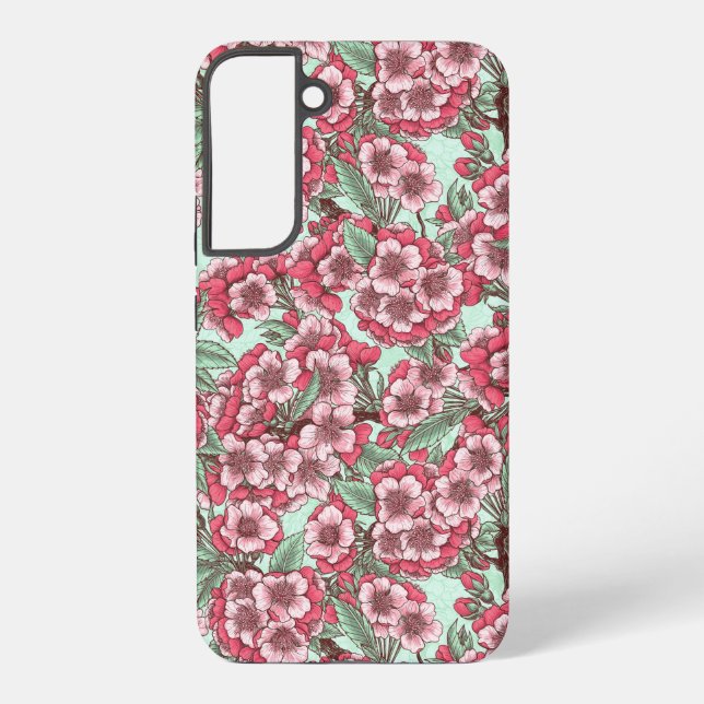 Coque Samsung Galaxy Fleur de cerisier rose et menthe (Verso)