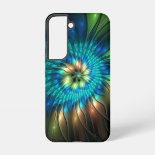 Coque Samsung Galaxy Fleur de fantaisie lumineuse, fractale abstraite c