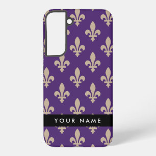 Coque Samsung Galaxy Fleur de Lis, Beige sur Violet, Royal, Votre Nom