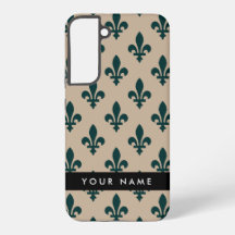 Fleur de Lis, Vert sur Beige, Royal, Votre Nom