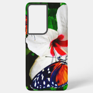 Coque Samsung Galaxy Fleur d'Hibiscus avec 2 papillons à ailes longues