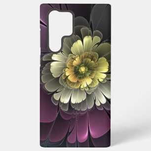Coque Samsung Galaxy Fleur fractale grise et pourpre moderne abstraite