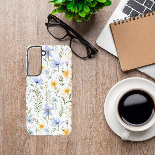 Coque Samsung Galaxy Fleur Sauvage Aquarelle Bleue Violette Élégante 