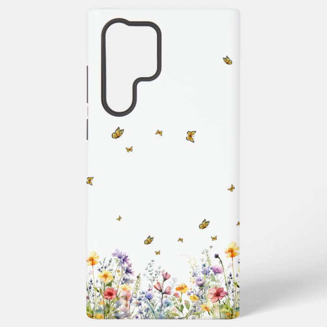 Coque Samsung Galaxy Fleur sauvage couleur aquarelle avec papillon (Verso)