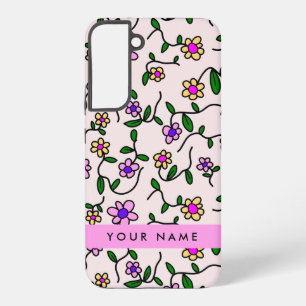 Coque Samsung Galaxy Fleurs colorées, Arrière - plan rose, rose