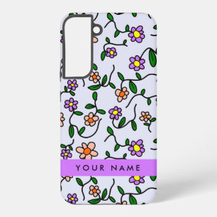 Coque Samsung Galaxy Fleurs Colorées, Fond Bleu, Violet
