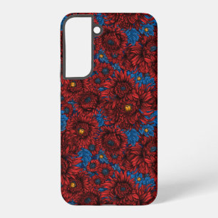 Coque Samsung Galaxy Fleurs de chrysanthème rouge et coléoptères orange
