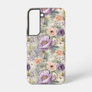 Coque Samsung Galaxy Fleurs de Pêche Violet Floral Vintage Shabby Chic
