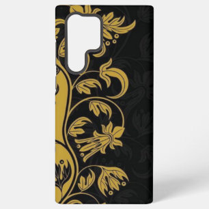 Coque Samsung Galaxy fleurs jaune or noir feuille